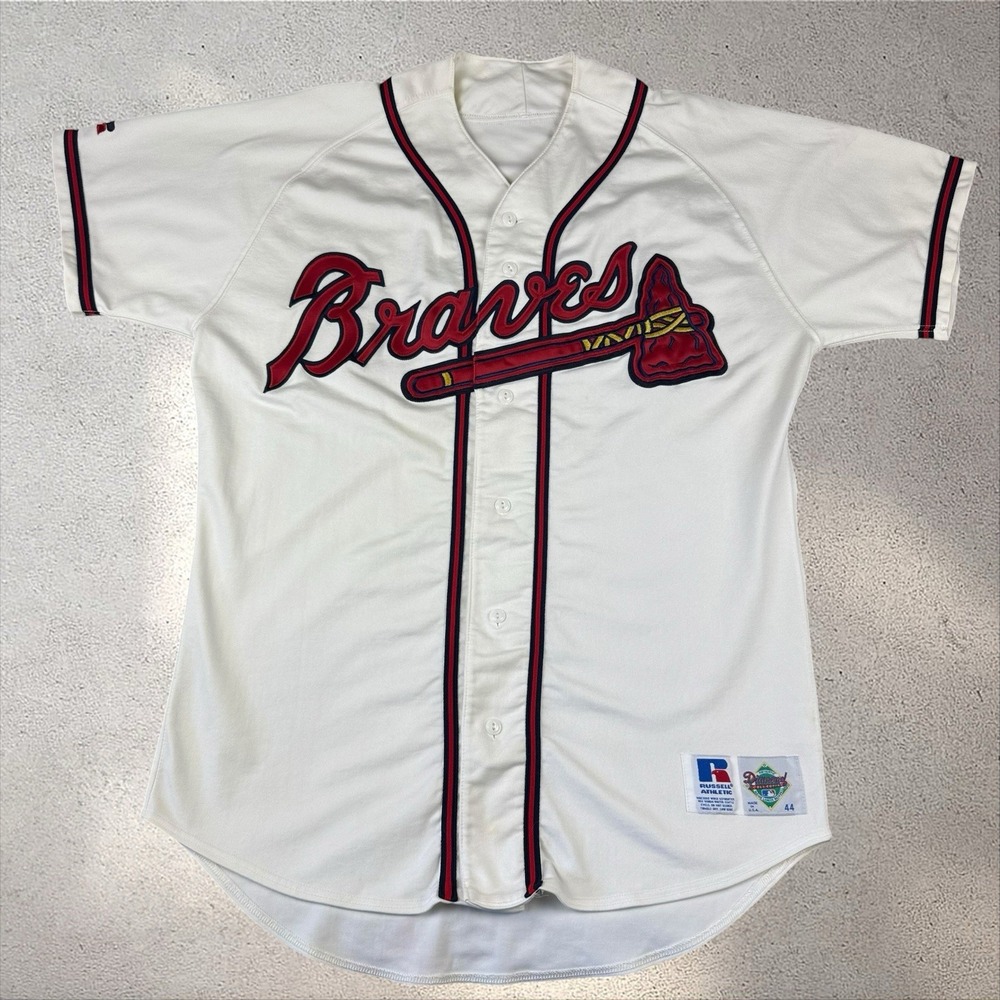 Vintage Atlanta Braves Russell Athletic Diamond Collection White Jersey Men's 44